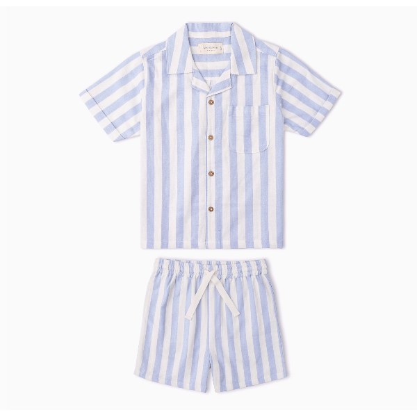 Makemake Organics- Shirt &amp; Short Set- Blue Stripe Tops &amp; Bottoms Makemake Organics