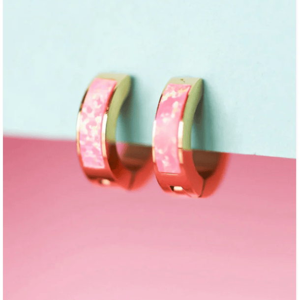 Pierced Co Opal Huggies- Neon Pink Earrings Pierced Co
