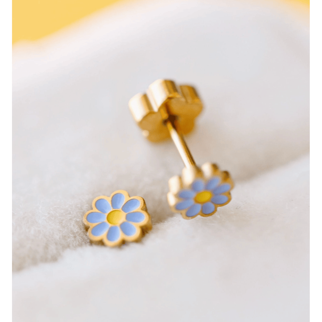 Pierced Co Tiny Daisy Earrings- Periwinkle Earrings Pierced Co
