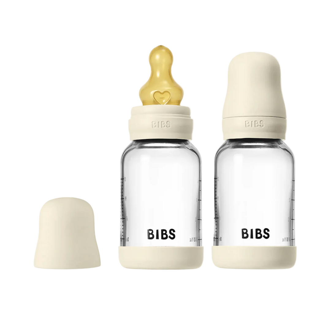 BIBS 5oz Glass Baby Bottle Complete Set- 2 Pack Latex Glass Bottle BIBS USA