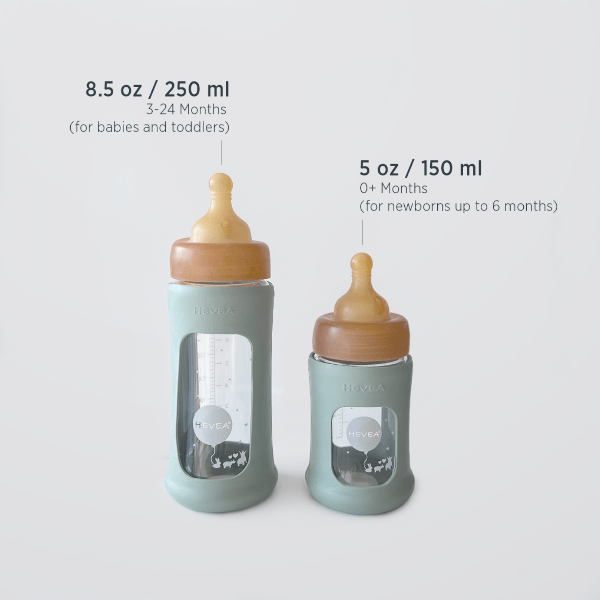 Hevea Wide Neck Baby Glass Bottle with Sleeve- 250ml/8.5oz, single Glass Bottle Hevea
