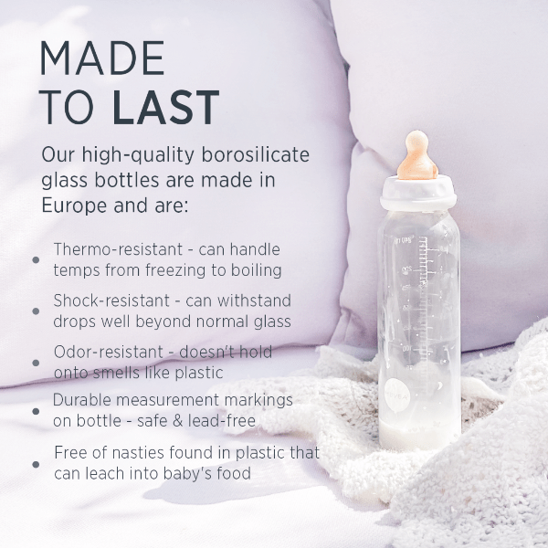 Hevea Standard Neck Glass Baby Bottles- 240ML/ 8oz, Single Glass Bottle Hevea