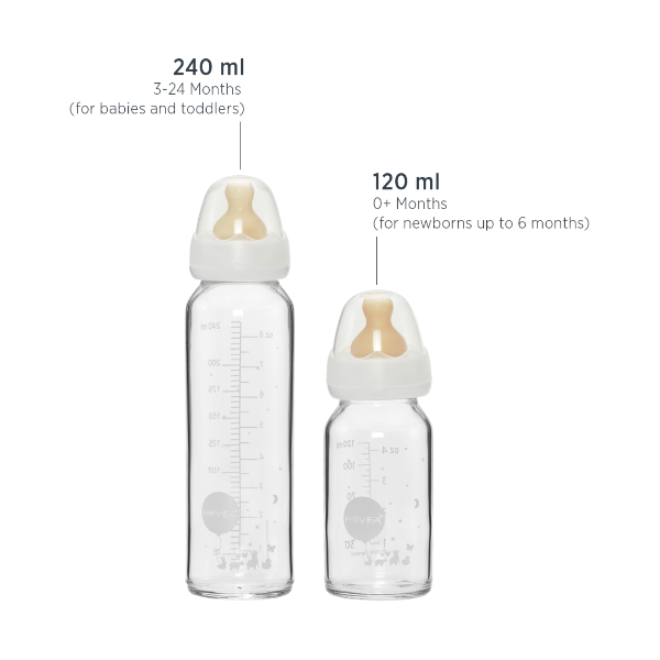 Hevea Standard Neck Glass Baby Bottles- 240ML/ 8oz, Single Glass Bottle Hevea