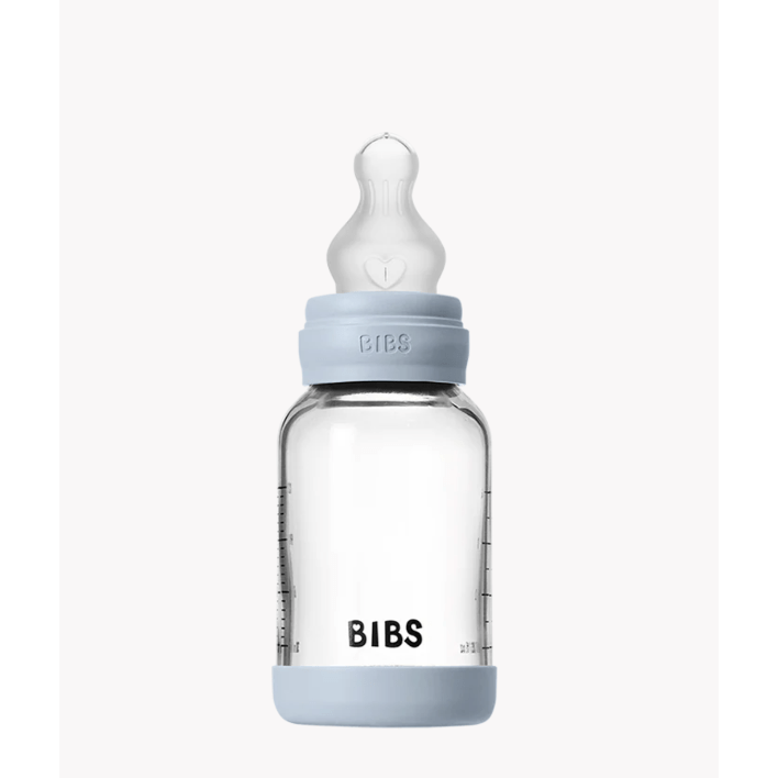 BIBS Baby 4oz Silicone Glass Bottle with Bumper Glass Bottle BIBS USA Baby Blue
