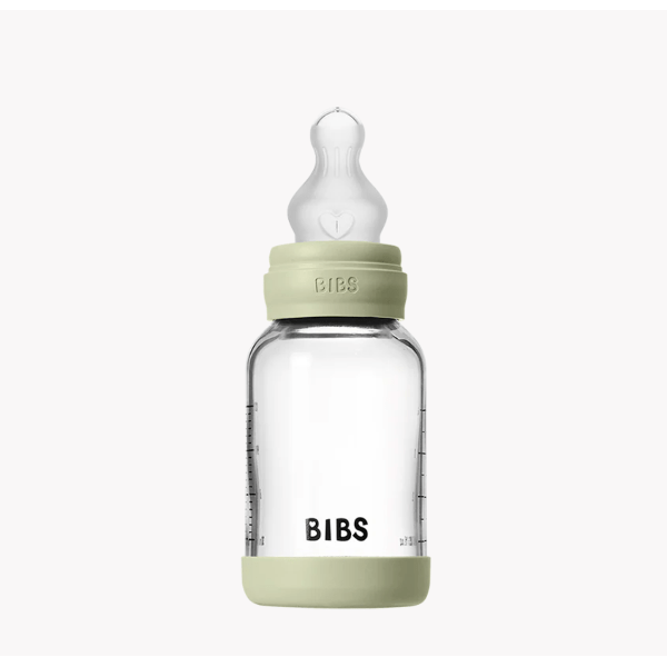 BIBS Baby 4oz Silicone Glass Bottle with Bumper Glass Bottle BIBS USA Sage