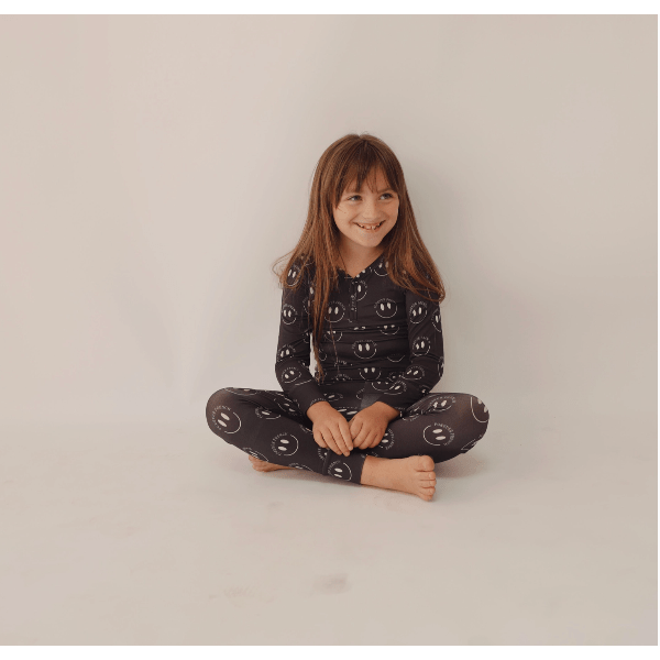 Forever French Bamboo Two Piece Pajama Set- Charcoal &amp; White FF Smile Toddler Clothing Forever French Baby