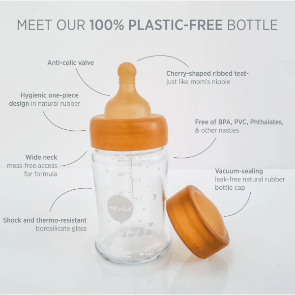 Hevea Wide Neck Baby Glass Bottles 250ml/8.5oz- Two-Pack Glass Bottle Hevea