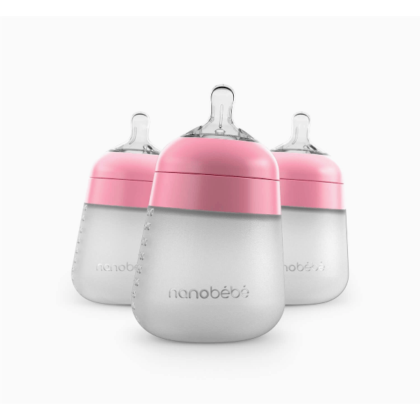 Nanobebe 9oz Flexy Silicone Baby Bottle- 3 Pack Bottles &amp; Sippies Nanobebe Pink