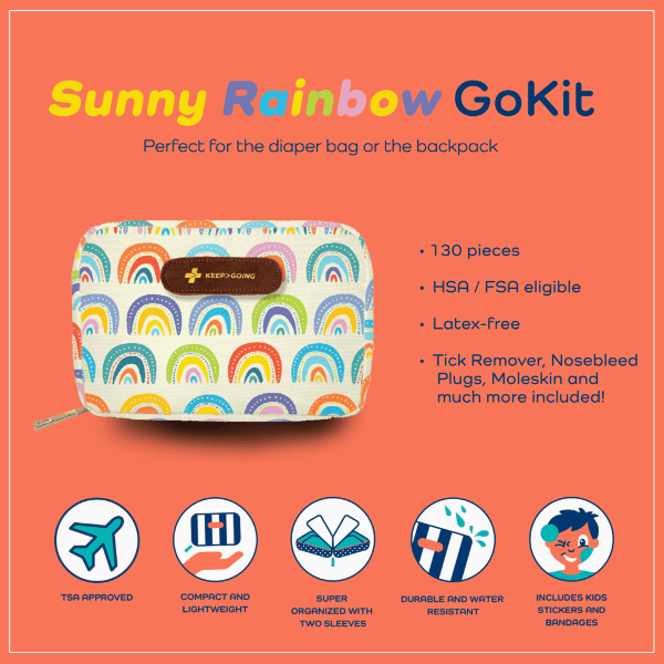 First Aid GoKit- Sunny Rainbow, 130 Pieces Sun &amp; Insect Protection Keep>Going First Aid