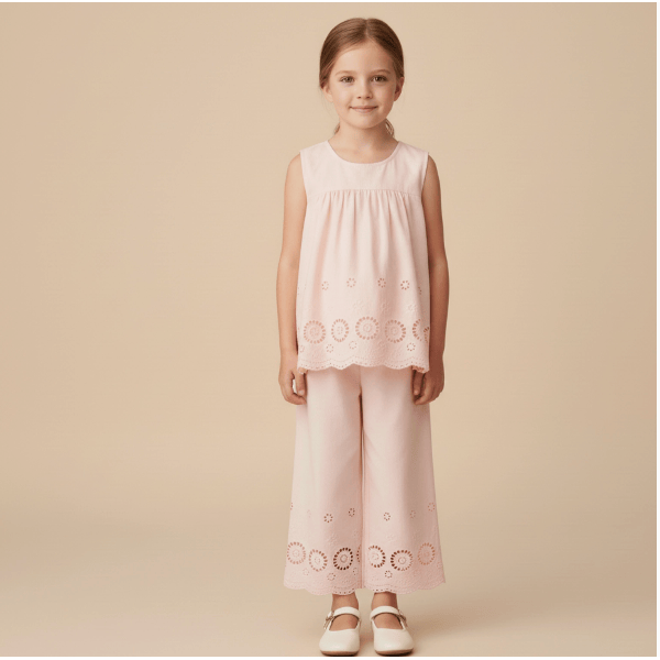 Makemake Organics Eyelet Top &amp; Pants Set- Blush Tops &amp; Bottoms Makemake Organics