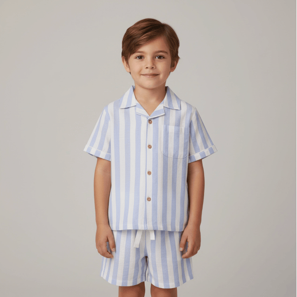 Makemake Organics- Shirt &amp; Short Set- Blue Stripe Tops &amp; Bottoms Makemake Organics