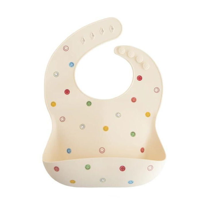 Mushie Silicone Baby Bib Mealtime Mushie Smiley Face
