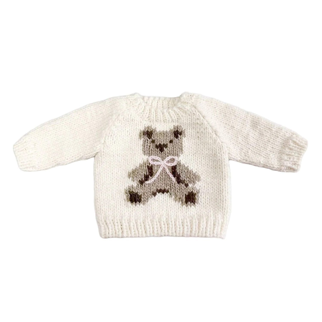 Blueberry Hill Teddy Bear with Pink Bow Sweater Sweater The Blueberry Hill XS 6-12m Cream