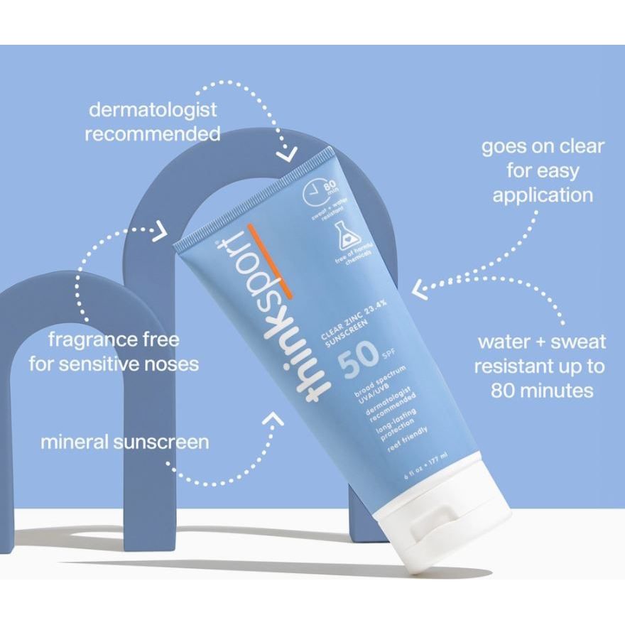Thinkbaby Sport Spf 50 Clear Zinc Sunscreen (6oz), Ewg Verified Sun &amp; Insect Protection ThinkBaby