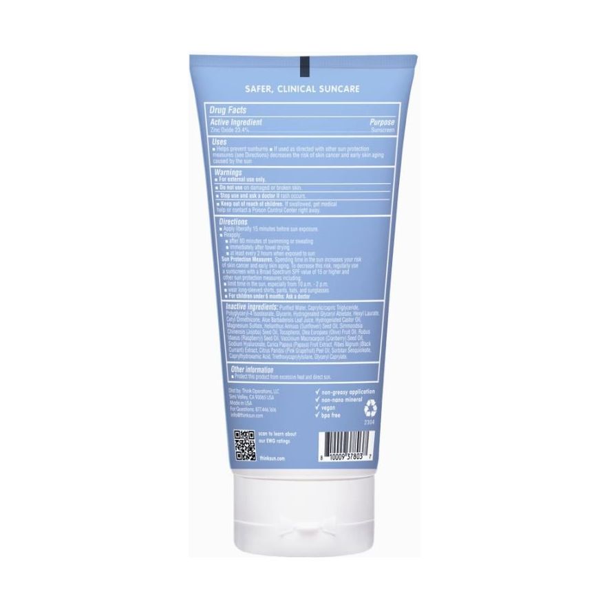 Thinkbaby Sport Spf 50 Clear Zinc Sunscreen (6oz), Ewg Verified Sun &amp; Insect Protection ThinkBaby