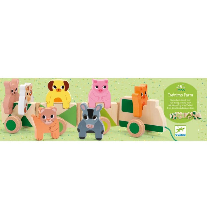 Djeco- Trainimo Farm Wooden Pull-Along Activity Toy Wooden Toys Djeco