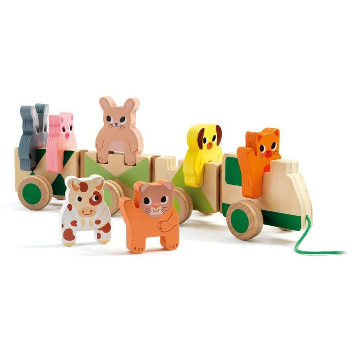 Djeco- Trainimo Farm Wooden Pull-Along Activity Toy Wooden Toys Djeco