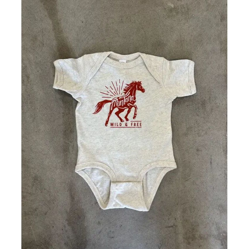 The Montana Scene- Wild &amp; Free Onesie - Heather Natural Onesie The Montana Scene