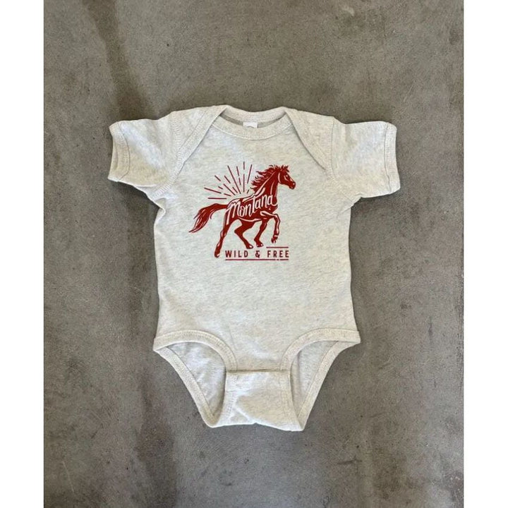 The Montana Scene- Wild &amp; Free Onesie - Heather Natural Onesie The Montana Scene