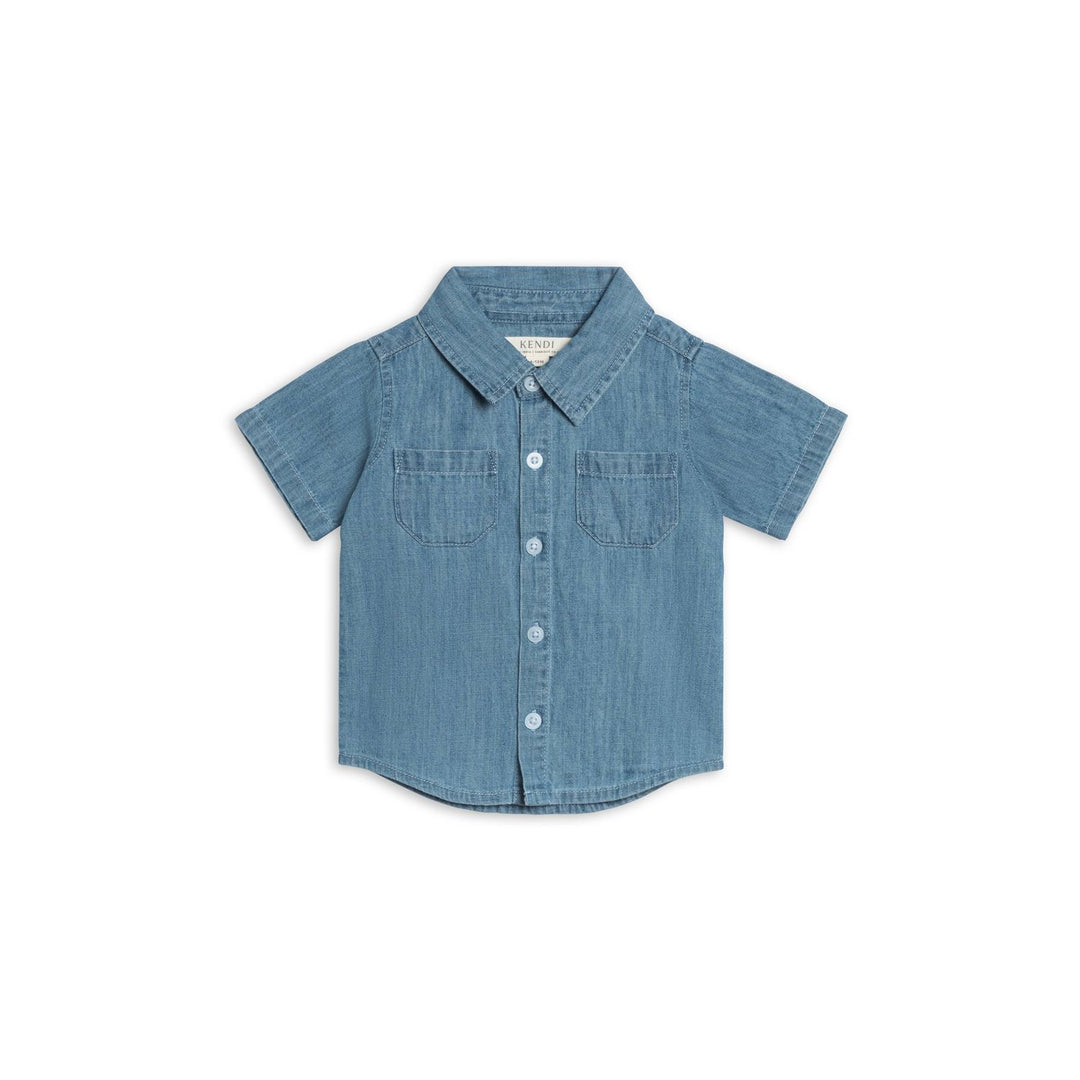 Colored Organics Graham Chambray Collared Button Down Shirt Tops & Bottoms Colored Organics 6-12M Chambray