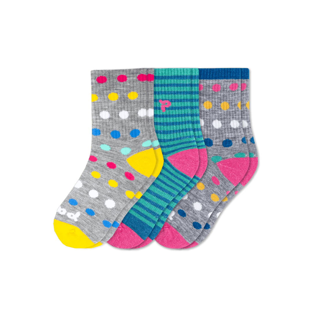 3 Pack - Kids' Crew Pacas Socks: Dot/Stripe / Kids' Shoe Size 9C - 2Y Socks Pacas