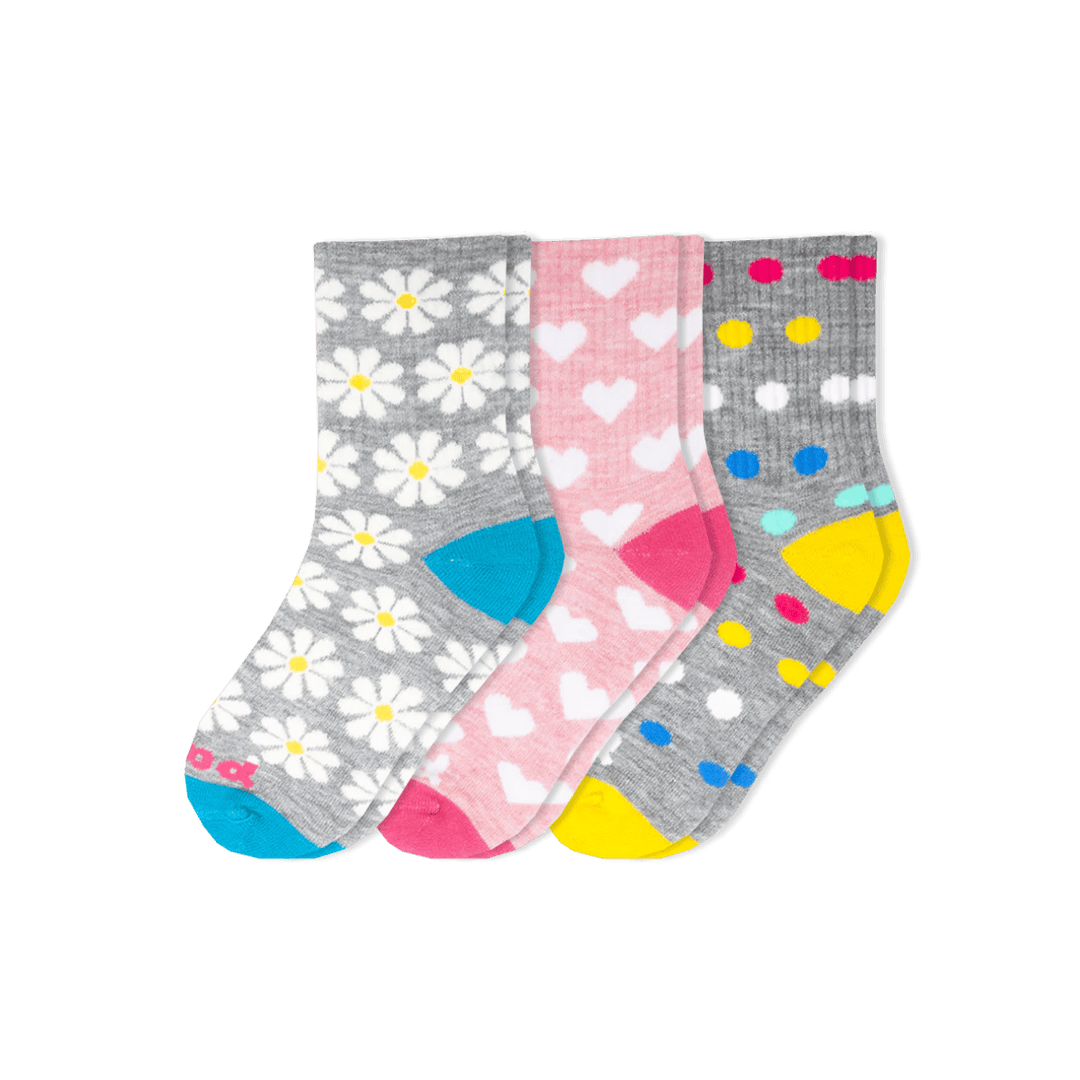 3 Pack - Kids' Crew Pacas Socks: Daisy/Heart/Dot / Kids' Shoe Size 9C - 2Y Socks Pacas