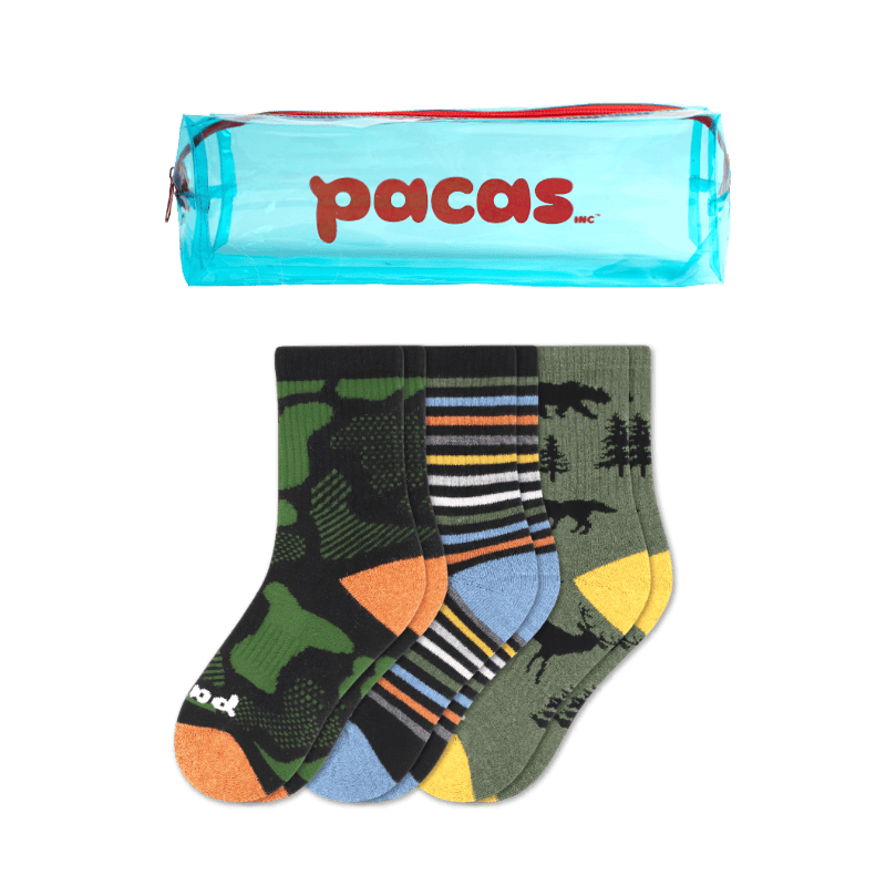 3 Pack - Kids' Crew Pacas Socks: Camo/Stripe/Animal / Kids' Shoe Size 9C - 2Y Socks Pacas
