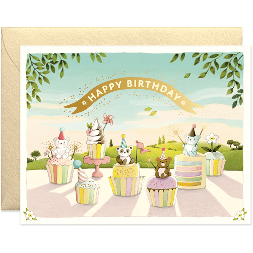 Cupcake Bears Birthday Greeting Card Greeting cards JooJoo Paper Cupcake Bears Birthday Greeting Card