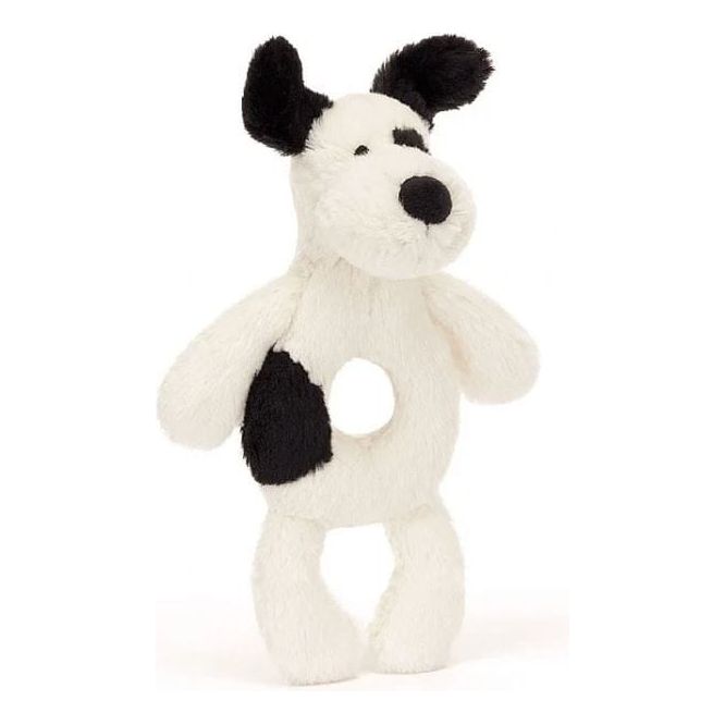 Jellycat Bashful Black &amp; Cream Puppy Ring Rattle Baby Jellycat Jellycat   