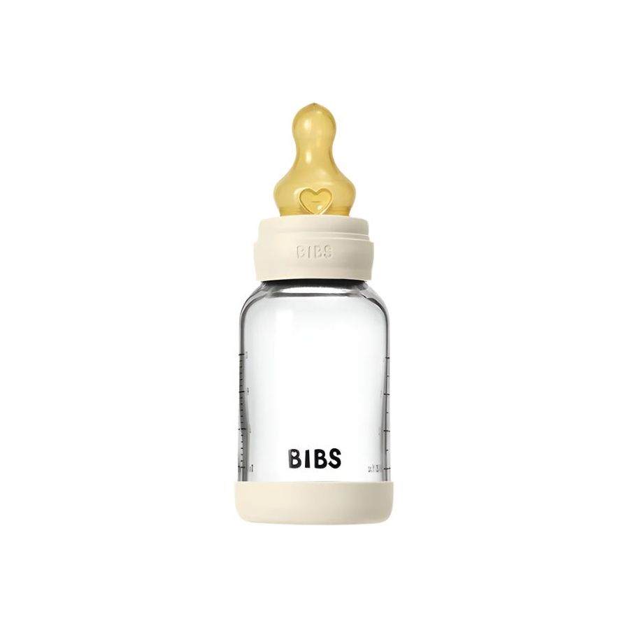 BIBS Baby 4oz Latex Glass Bottle with Bumper Bottles &amp; Sippies BIBS USA Ivory