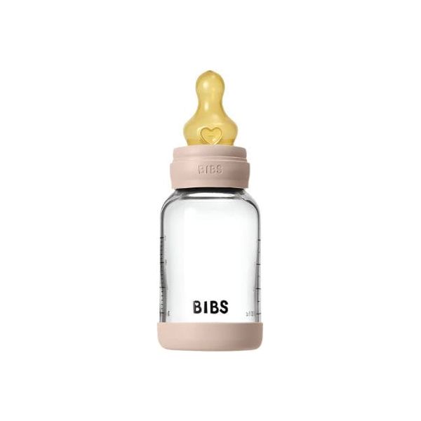 BIBS Baby 4oz Latex Glass Bottle with Bumper Bottles &amp; Sippies BIBS USA Blush