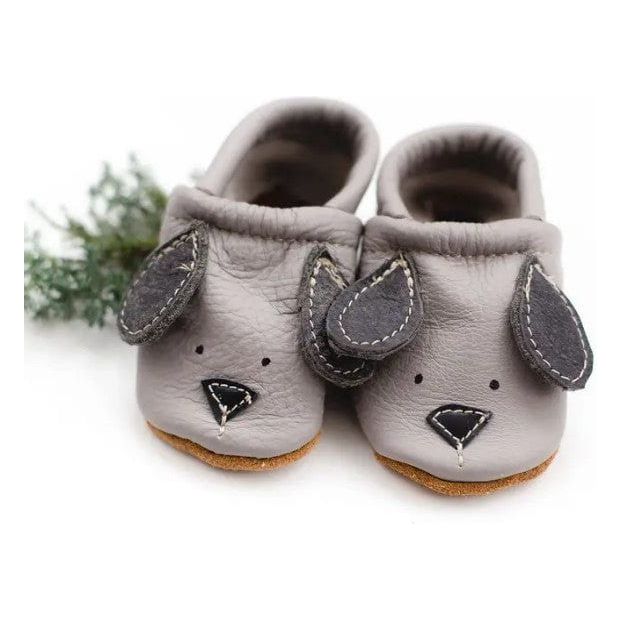 Starry Knight Cute Critter Leather Moccasin- Doggies Gray Baby &amp; Toddler Shoes Starry Knight Designs