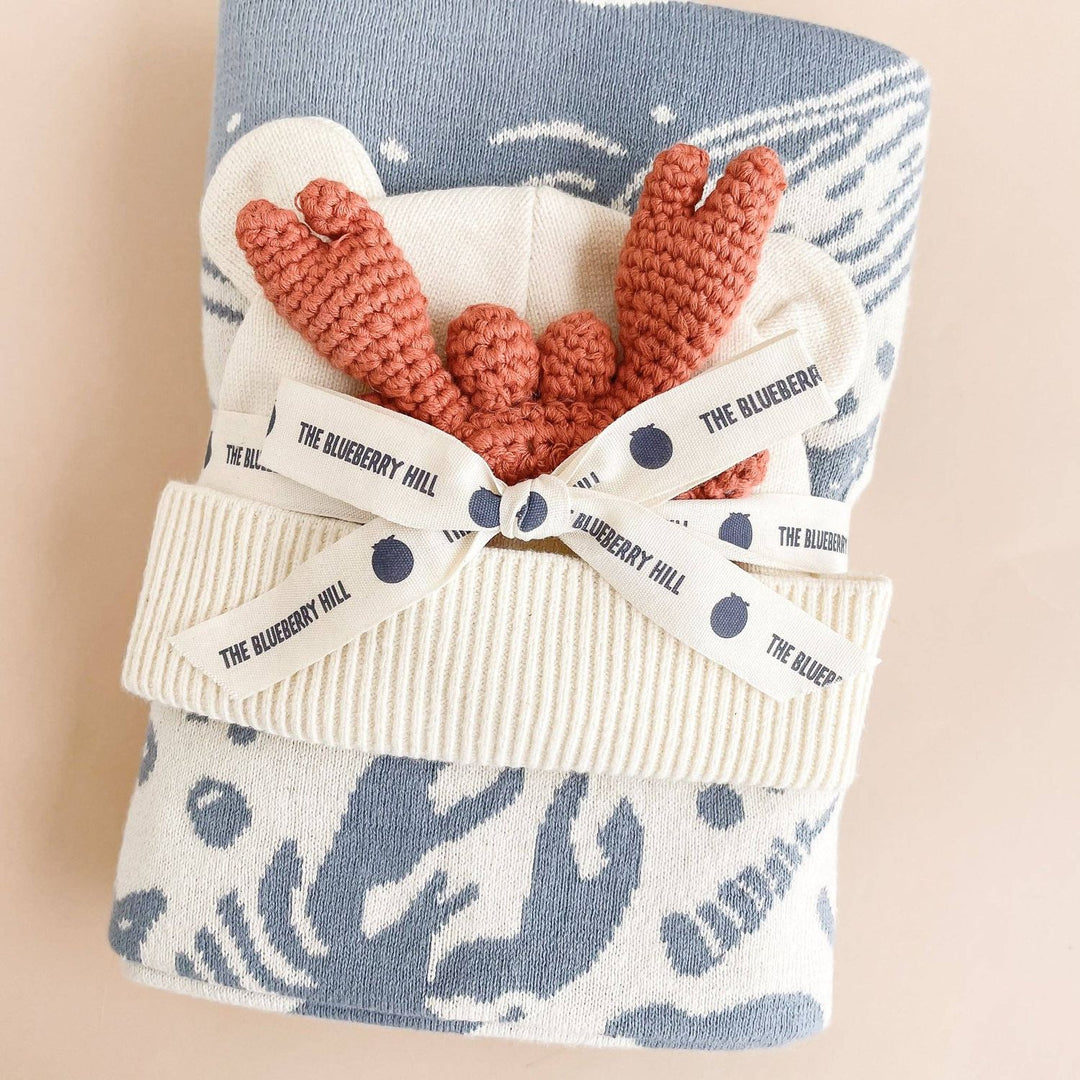 Set Nautical Blanket Crab Teether Cotton Baby Gift Ocean Baby Blanket The Blueberry Hill
