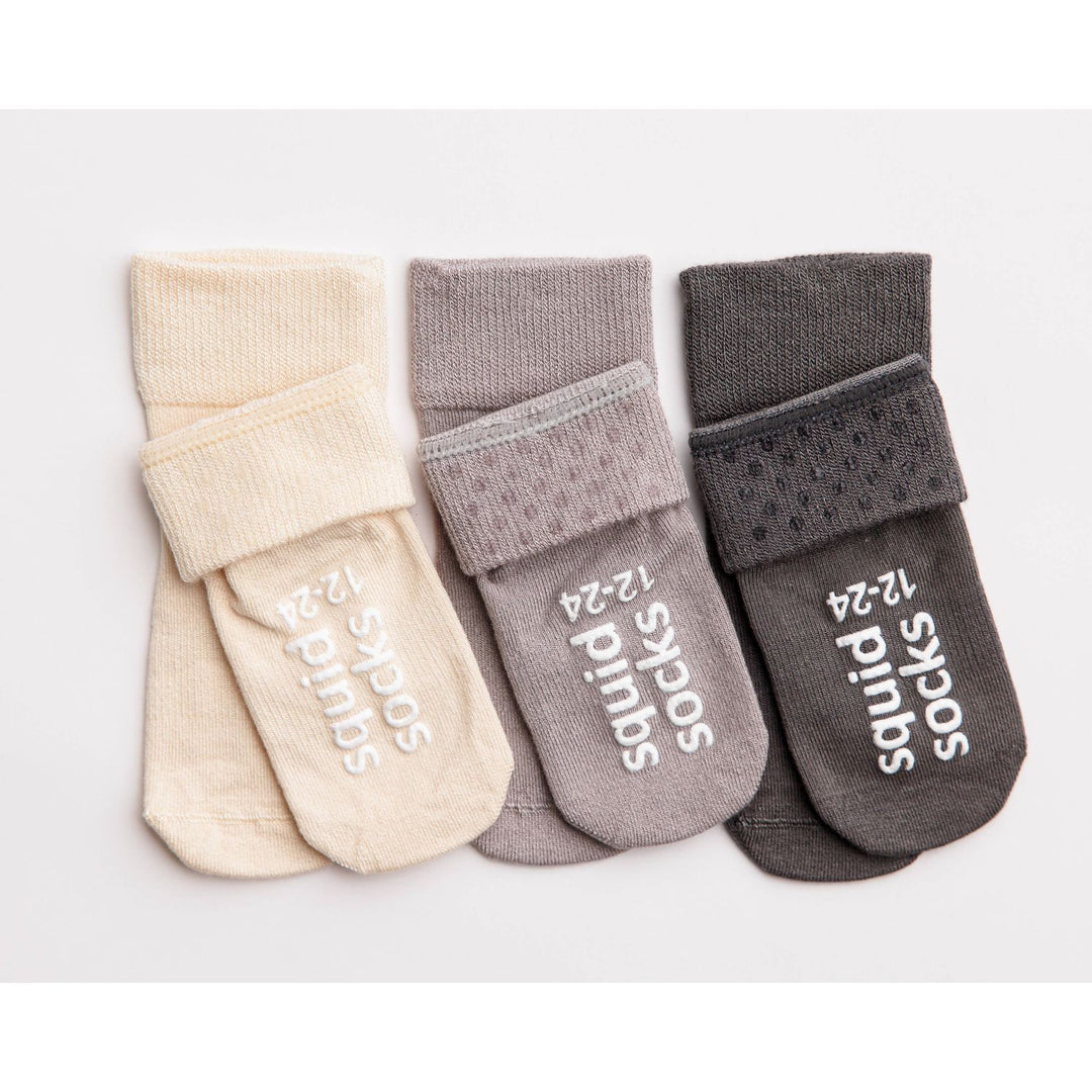 Squid Socks-Classic - Non-Slip Baby Socks in Sand, Light Gray, Dark Gray Socks Squid Socks