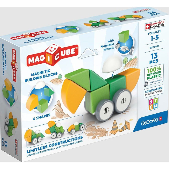 GeoMag Magicube Shapes &amp; Wheels Recycled 13 Pcs Magnetic Blocks Geomag Magicube