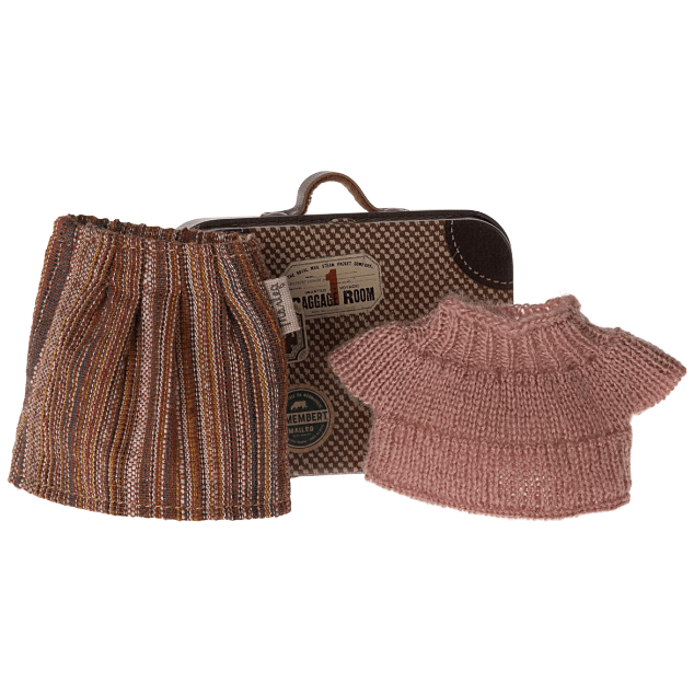 Maileg Knitted Blouse &amp; Skirt in Suitcase, Mouse - Grandma Mice Clothing Maileg   