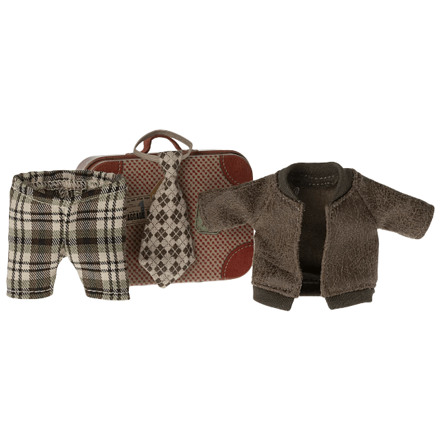 Maileg Jacket, Pants &amp; Tie in Suitcase, Mouse - Grandpa Mice Clothing Maileg   