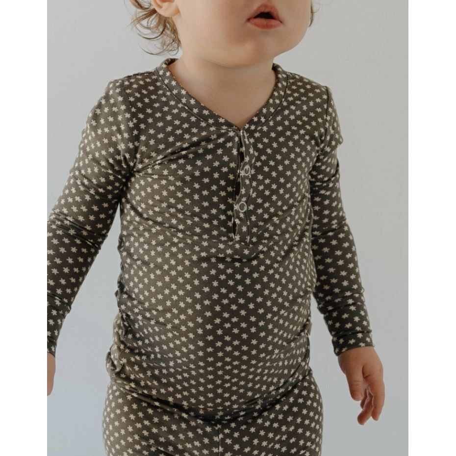 Forever French Bamboo Two Piece Pajamas - Green Flowers Toddler Clothing Forever French Baby