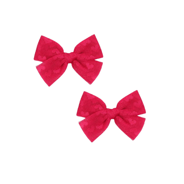 Lou Lou &amp; Company Tulle Bow Clips - Pigtail Set Hair clip Lou Lou &amp; Company Hot Pink Heart  