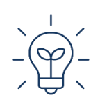 Light bulb icon with a plant symbolizing innovation and sustainability.