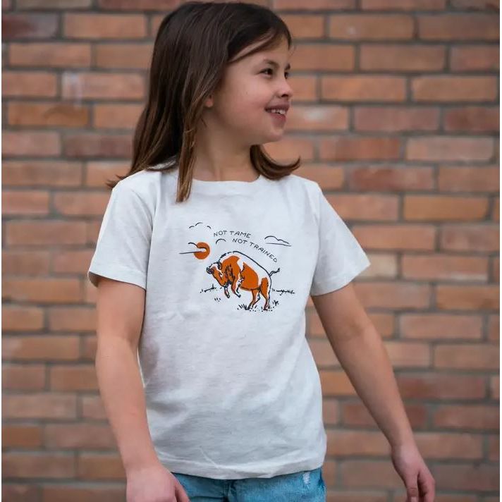 The Montana Scene- Not Tame Bison Toddler Tee - Heather Natural Tops &amp; Bottoms The Montana Scene
