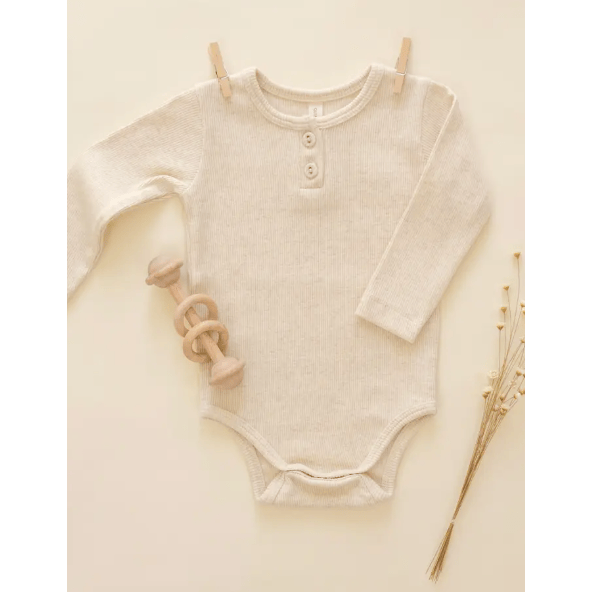 Quincy Mae Essentials Ribbed Long Sleeve Onesie Oatmeal Bodysuit Quincy Mae