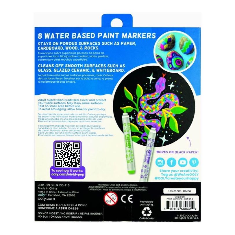 Ooly Vivid Pop! Water Based Paint Markers - 8 Colors Markers Ooly   