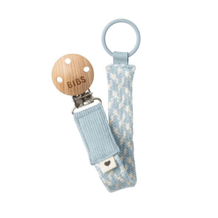 BIBS Braid Pacifier Clip Pacifier Clips &amp; Holders BIBS USA Baby Blue/Ivory  