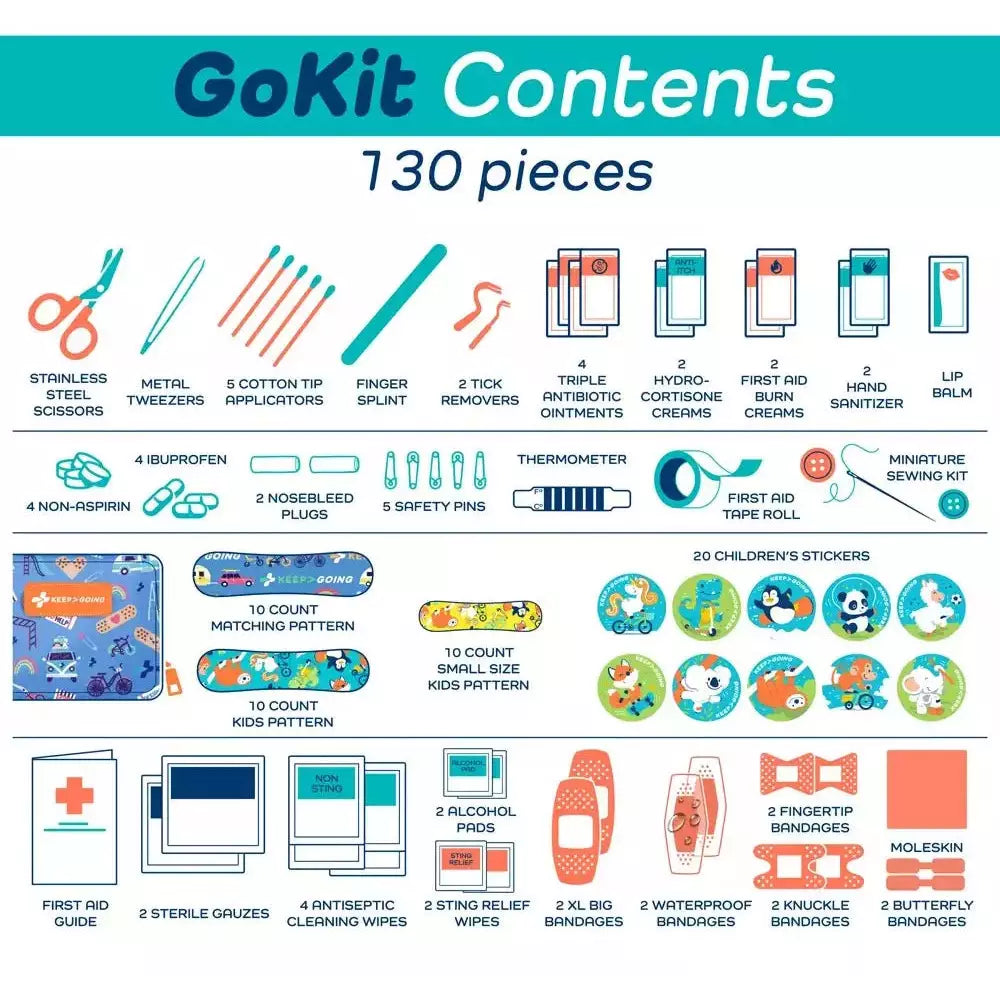First Aid GoKit TieDye, 130 Pieces Sun &amp; Insect Protection Keep>Going First Aid