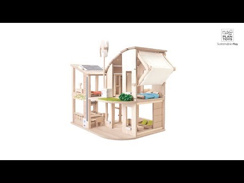 Plan Toys Green Dollhouse with Furniture Dollhouses and Access. Plan Toys
